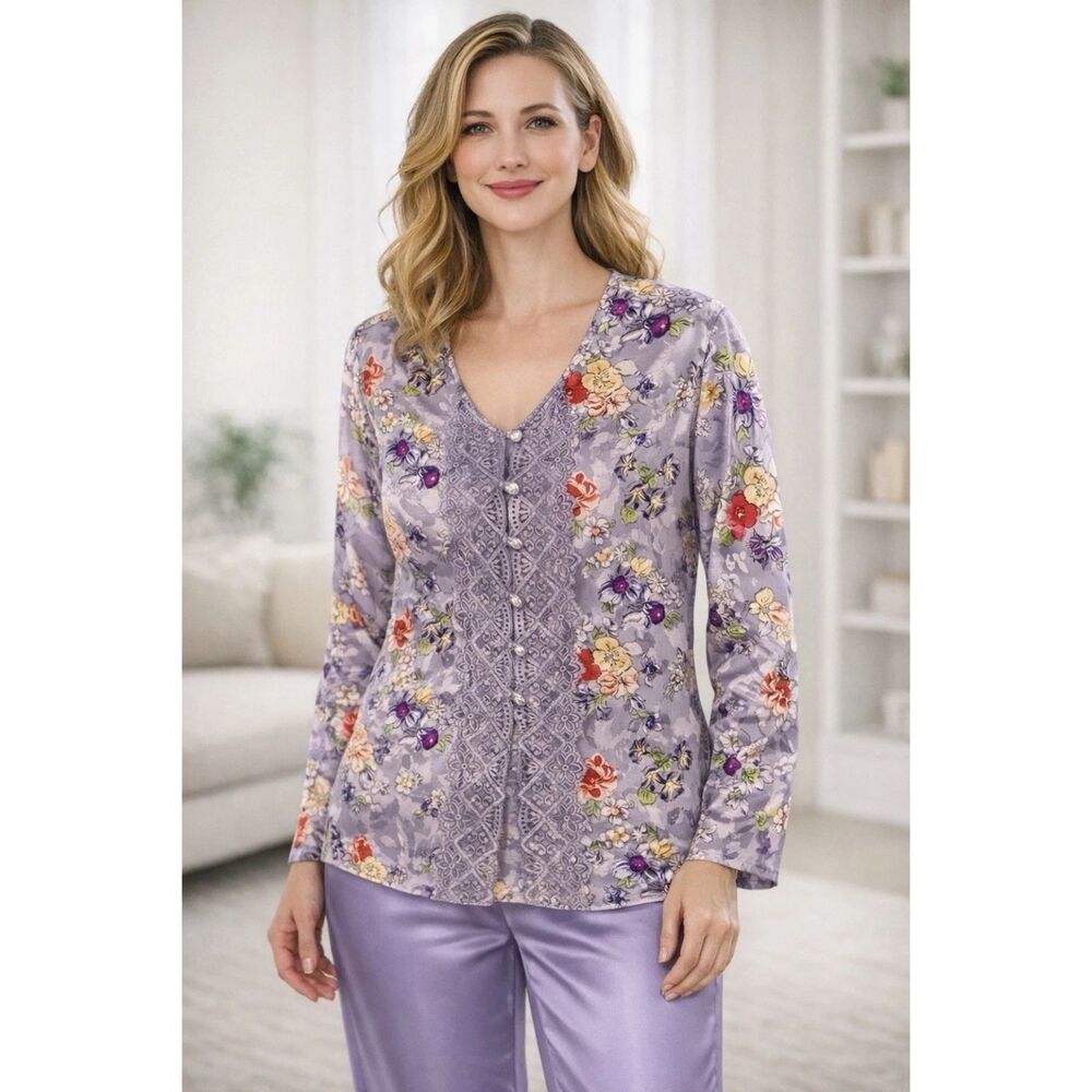 Victorias Secret Gold Label Top Womens M Sleep Lingerie Floral Fairy Vintage